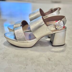 AEROSOLES Metallic Silver Block Heel Sandals